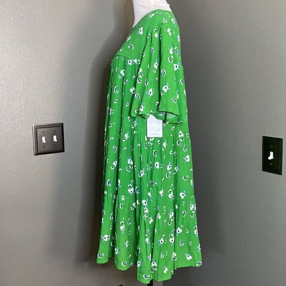NWT Code x Mode Green Mini Floral Dress Short Sleeve Tiered - Picture 7 of 13
